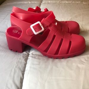 Red Jelly Heeled Sandals